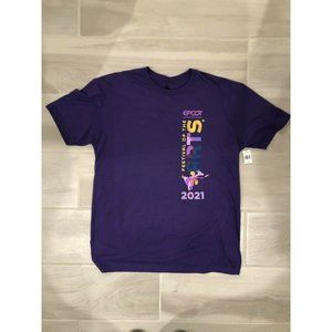 2021 FIGMENT FESTIVAL OF THE ARTS EPCOT L LARGE PURPLE T-SHIRT IN HAND